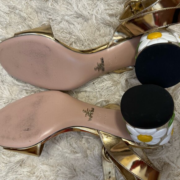 Like New: 950 Prada GOLD/PLATINO Sandal CALZATURE DONNA FLOWER HEEL - Picture 5 of 6